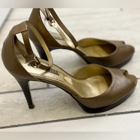 Nine West - Beige Leather Peep Toe Stiletto w Ankle Strap - size 8 - Vintage - Picture 5 of 10